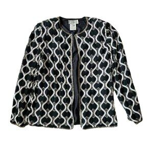 Adrianna Papell Boutique Sequined Embellished Evening Jacket Black 100% Silk Vin
